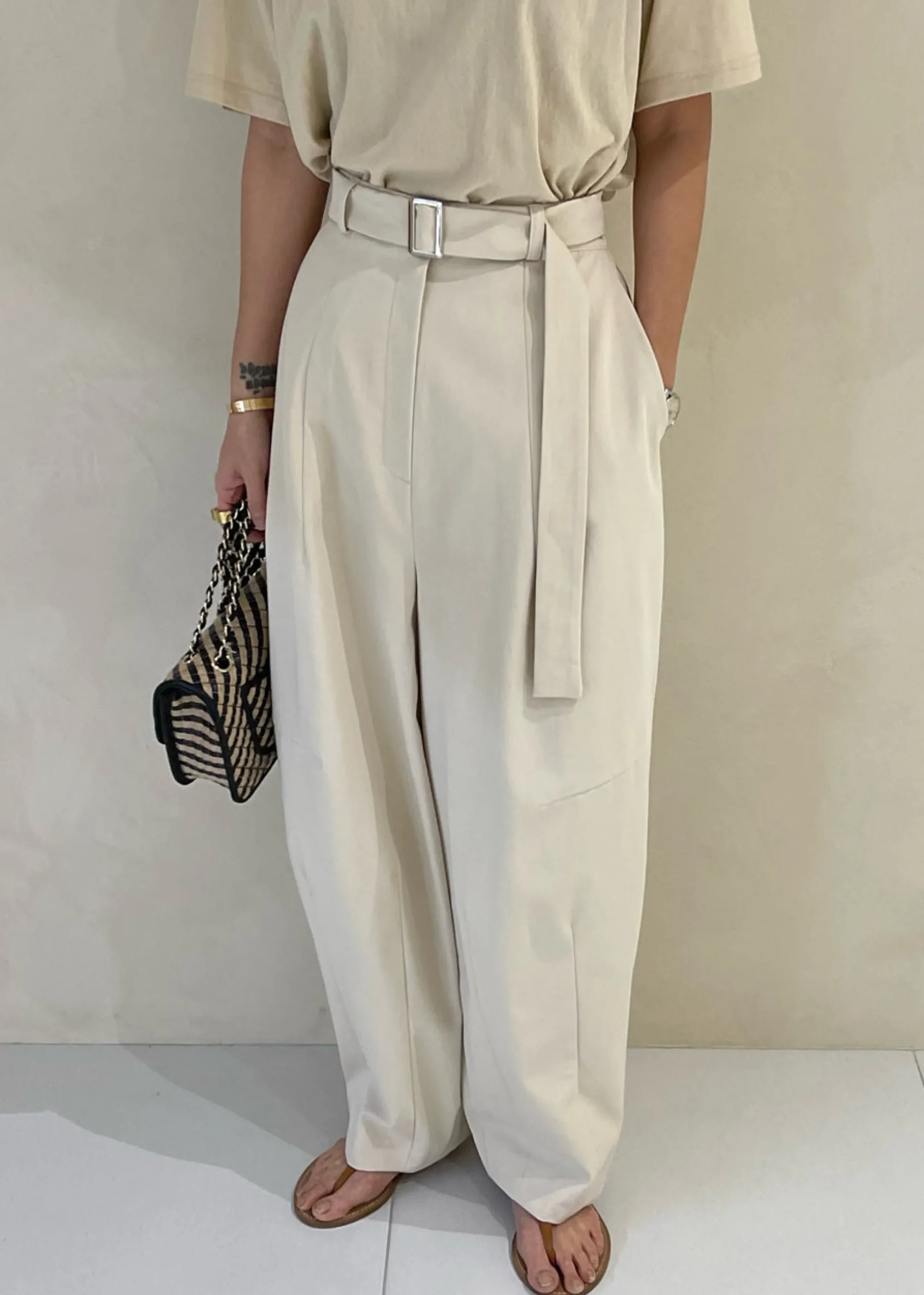 The Frankie Shop Mia Belted Pants Beige