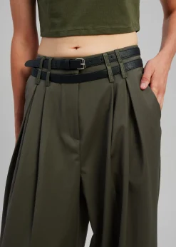 The Frankie Shop Nellie Belted Pleated Pants Olive Outlet