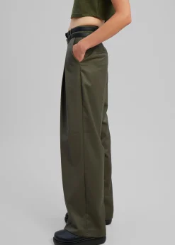 The Frankie Shop Nellie Belted Pleated Pants Olive Outlet