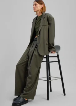 The Frankie Shop Nellie Belted Pleated Pants Olive Outlet