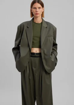 The Frankie Shop Nellie Belted Pleated Pants Olive Outlet