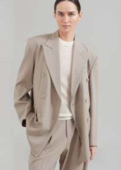 The Frankie Shop Nessi Double Breasted Blazer Taupe