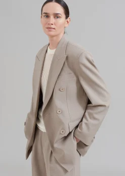 The Frankie Shop Nessi Double Breasted Blazer Taupe