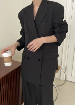 The Frankie Shop Nessi Double Breasted Blazer Black New