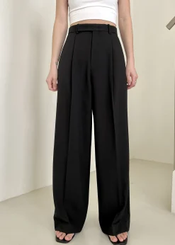 The Frankie Shop Nessi Pintuck Trousers Black New