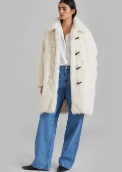 The Frankie Shop Noha Faux Fur Toggle Coat Cream Best