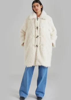 The Frankie Shop Noha Faux Fur Toggle Coat Cream Best