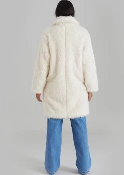 The Frankie Shop Noha Faux Fur Toggle Coat Cream Best