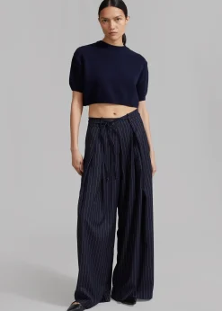 The Frankie Shop Noor Wide Pants Navy Pinstripe Hot