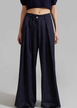 The Frankie Shop Noor Wide Pants Navy Pinstripe Hot