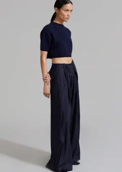The Frankie Shop Noor Wide Pants Navy Pinstripe Hot