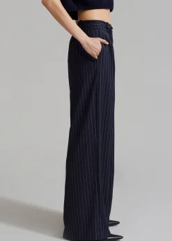 The Frankie Shop Noor Wide Pants Navy Pinstripe Hot