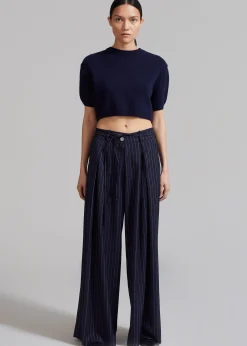 The Frankie Shop Noor Wide Pants Navy Pinstripe Hot