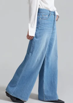 The Frankie Shop Odelle Wide Denim Pants Worn Wash Clearance