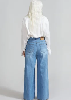 The Frankie Shop Odelle Wide Denim Pants Worn Wash Clearance
