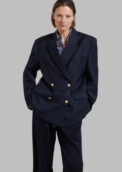 The Frankie Shop Oline Double Breasted Blazer Dark Navy New