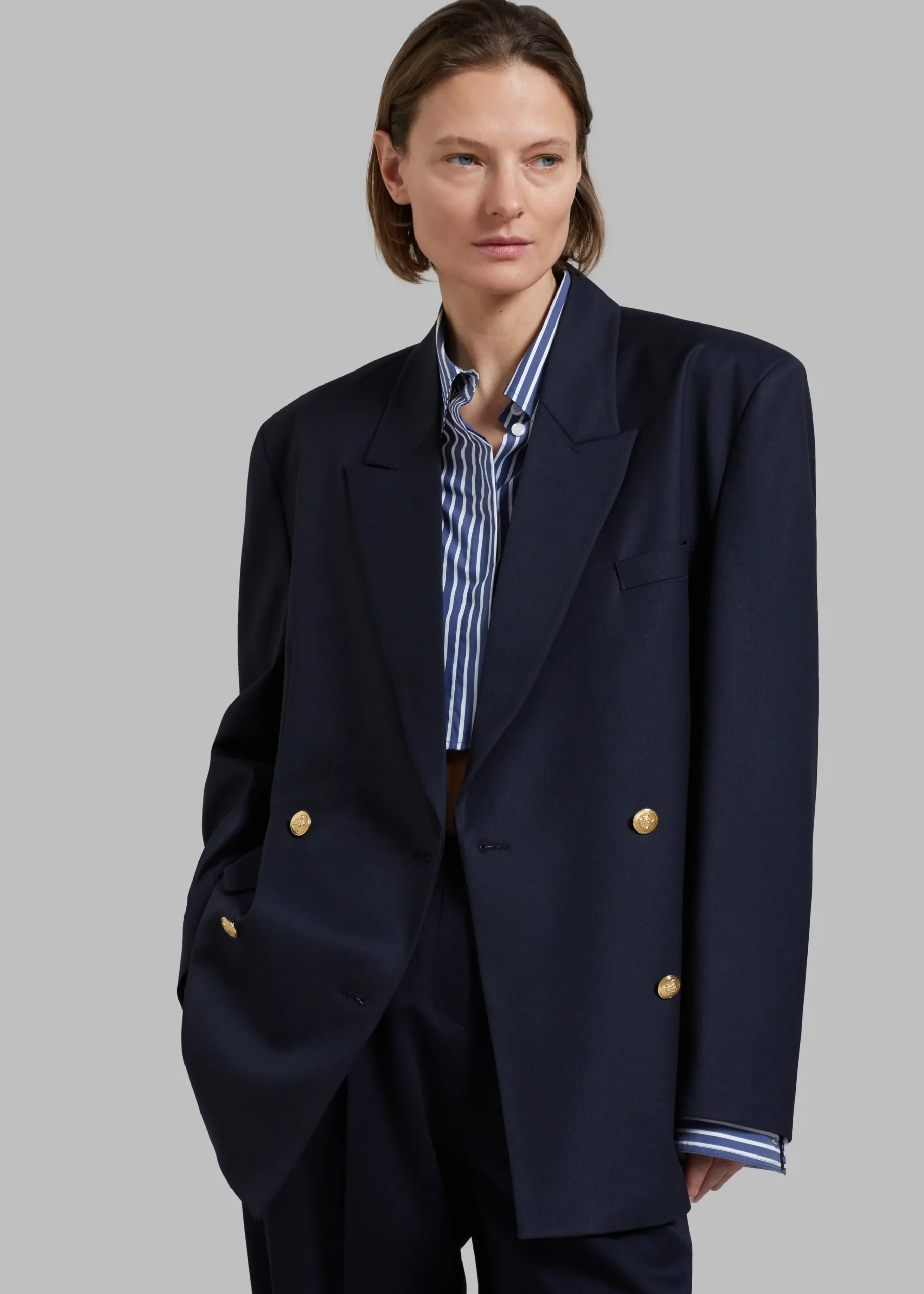 The Frankie Shop Oline Double Breasted Blazer Dark Navy New