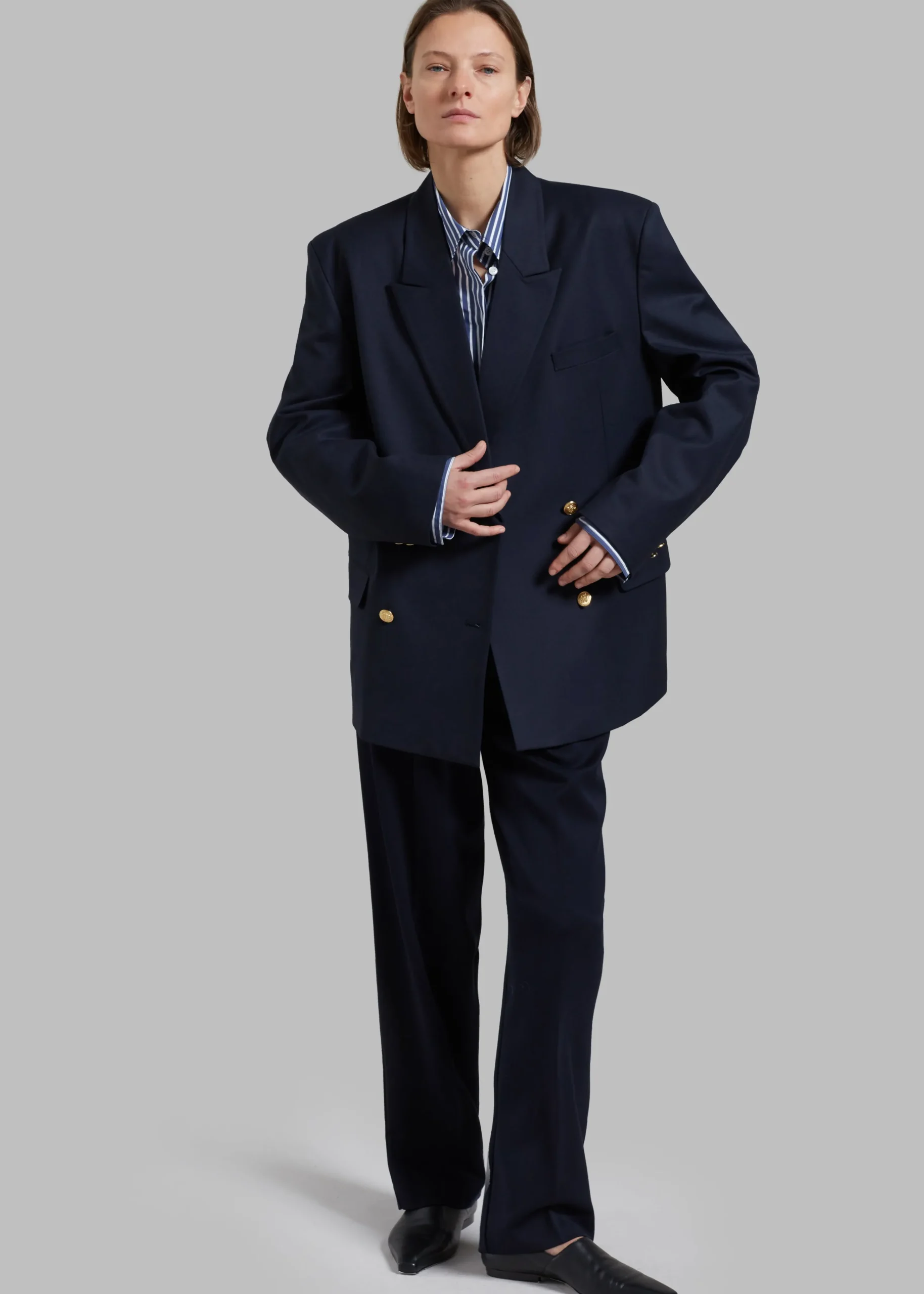 The Frankie Shop Oline Double Breasted Blazer Dark Navy New