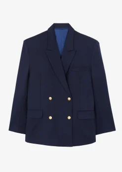 The Frankie Shop Oline Double Breasted Blazer Dark Navy New