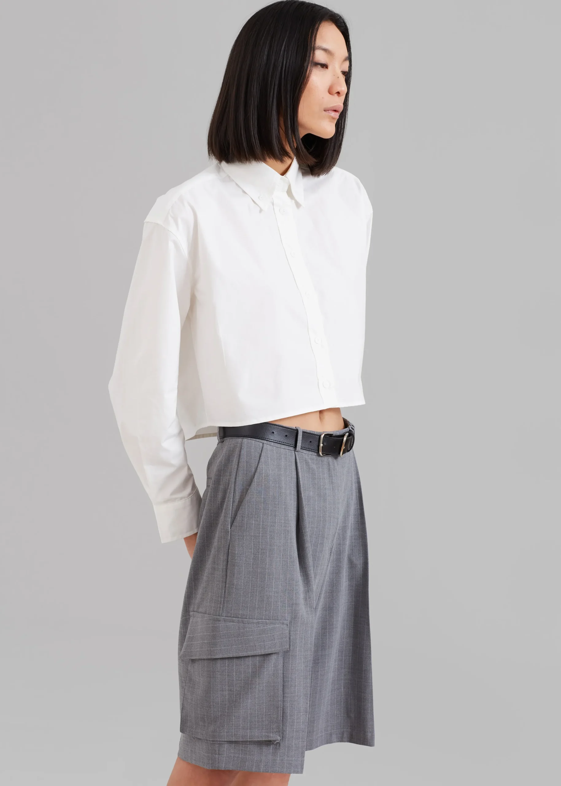 The Frankie Shop Omoka Cargo Trouser Shorts Grey Pinstripe Clearance