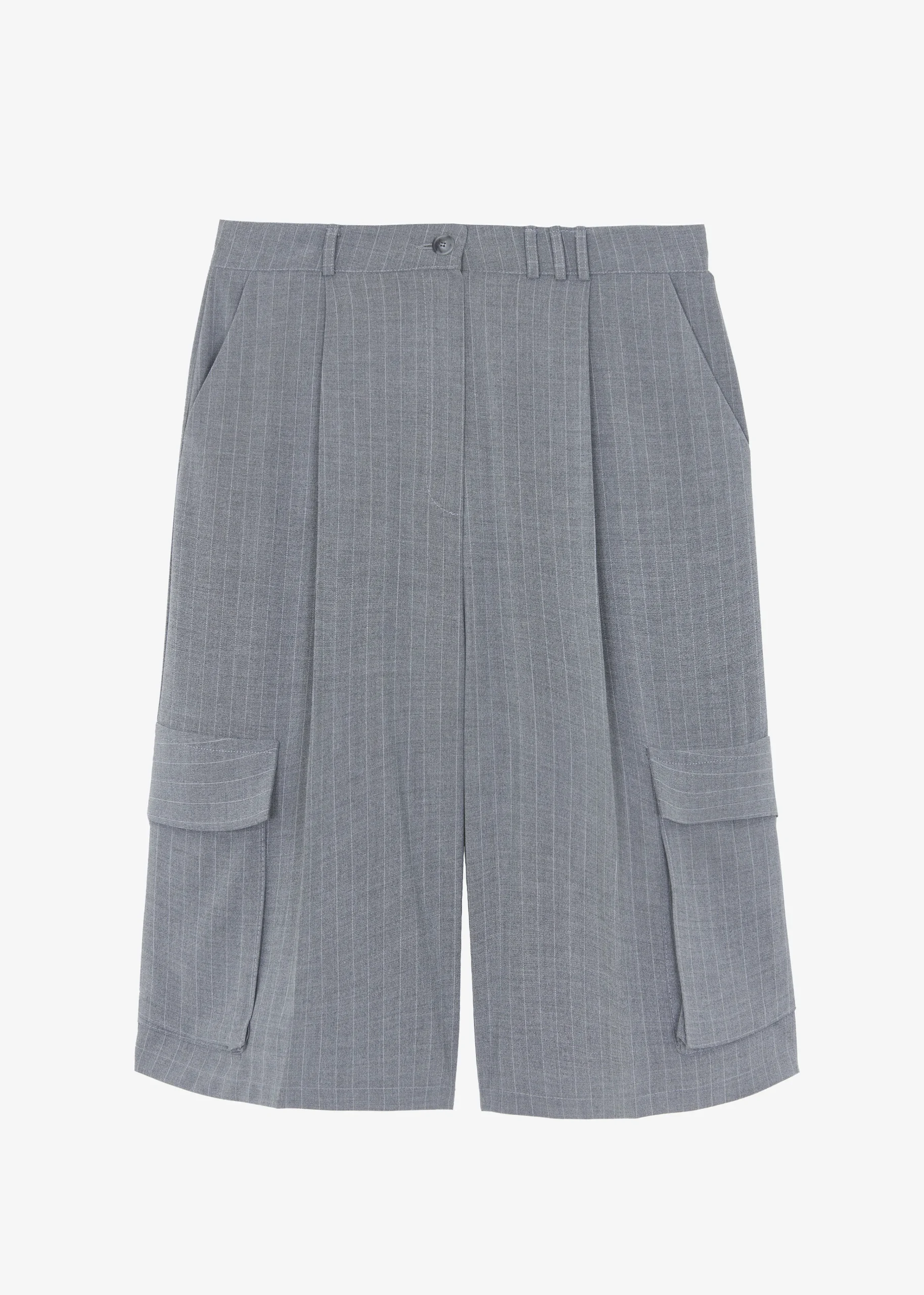 The Frankie Shop Omoka Cargo Trouser Shorts Grey Pinstripe Clearance