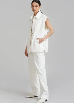 The Frankie Shop Ora Lace Up Denim Vest Cream New