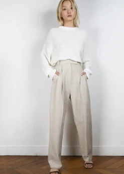 The Frankie Shop Pace Pleated Linen Blend Pants Sand