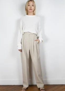 The Frankie Shop Pace Pleated Linen Blend Pants Sand