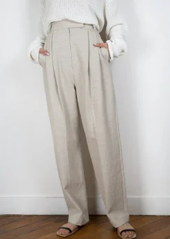 The Frankie Shop Pace Pleated Linen Blend Pants Sand