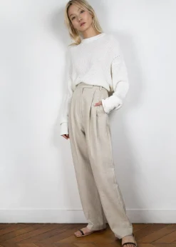 The Frankie Shop Pace Pleated Linen Blend Pants Sand