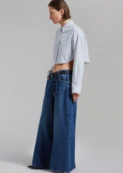 The Frankie Shop Palermo White Cropped Shirt Navy Stripe Outlet