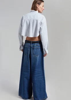 The Frankie Shop Palermo White Cropped Shirt Navy Stripe Outlet