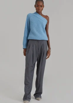 The Frankie Shop Pansy One Shoulder Knit Top Blue Best