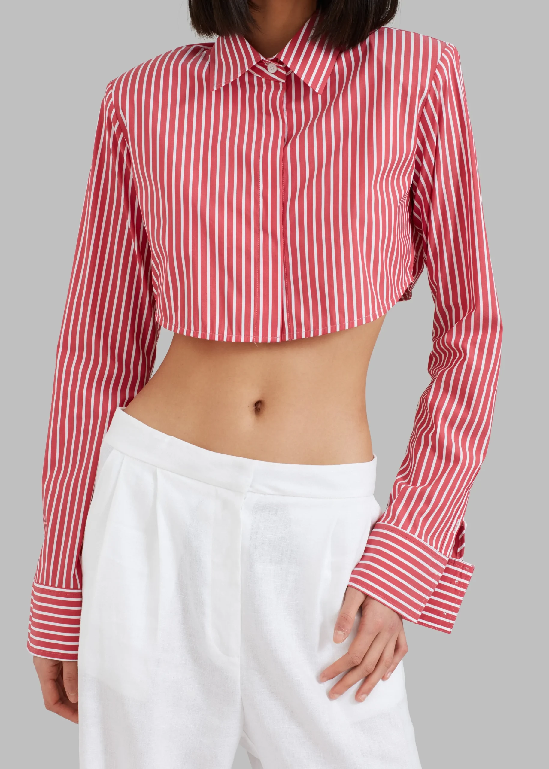 The Frankie Shop Phoenix Cropped Shirt Red Stripe Best