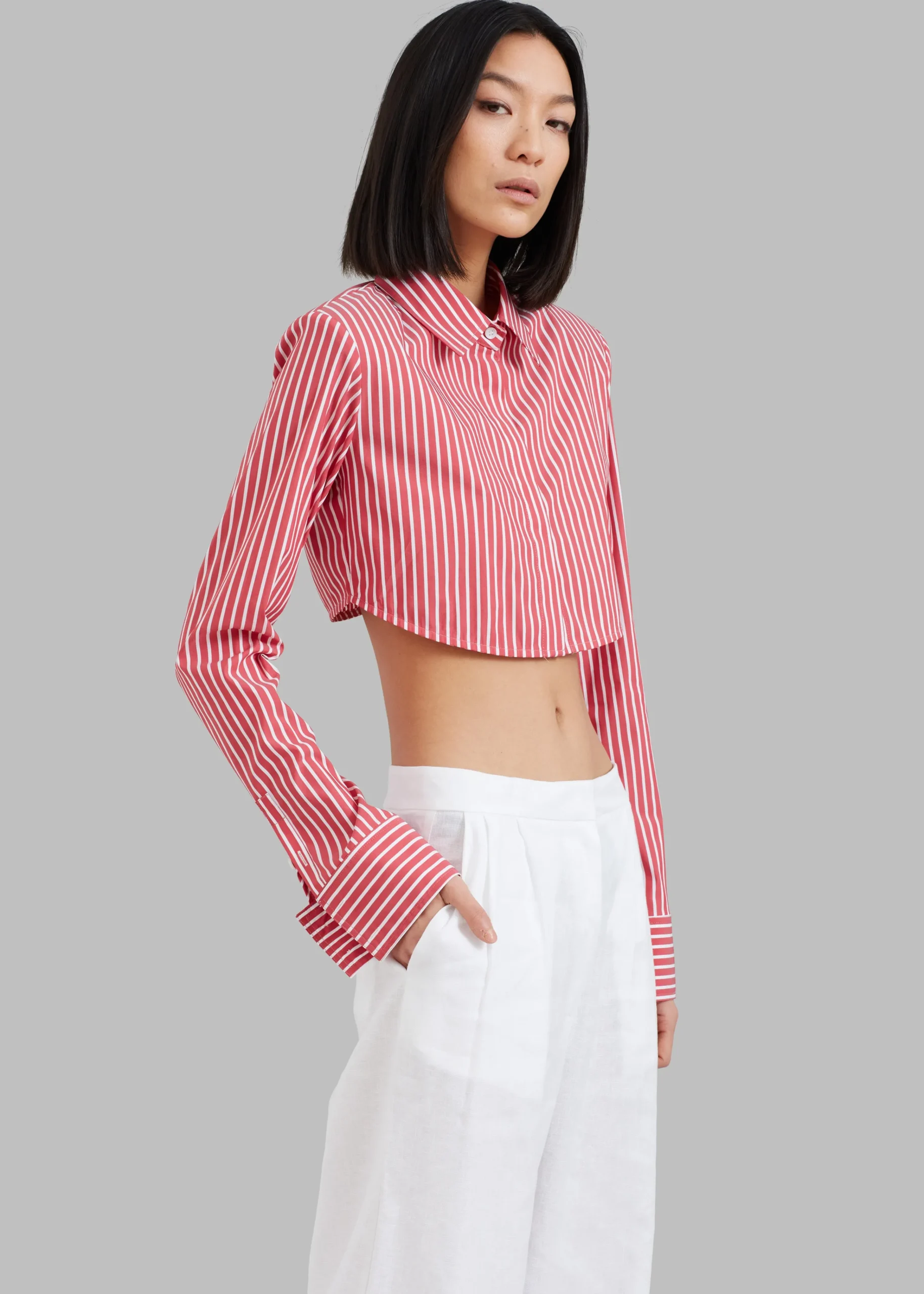 The Frankie Shop Phoenix Cropped Shirt Red Stripe Best