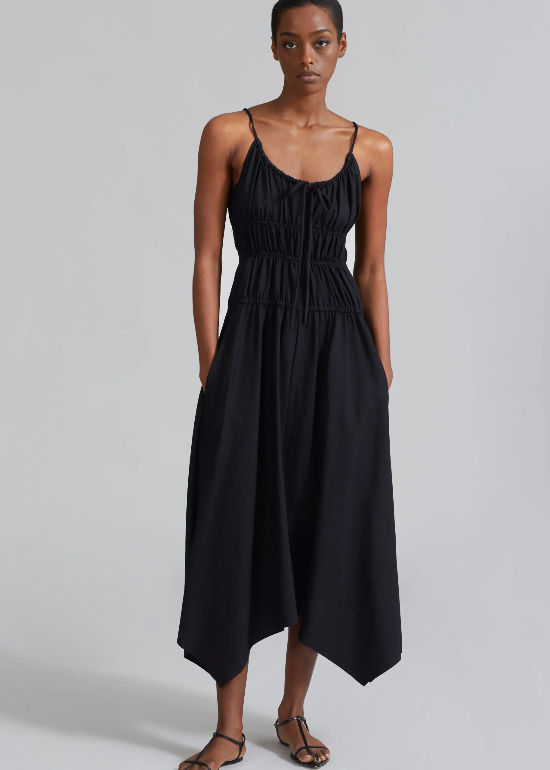 The Frankie Shop Proenza Schouler White Label Drapey Suiting Ruched Dress Black Clearance