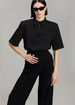 The Frankie Shop Rane Padded Shoulder Polo Black Discount