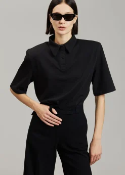 The Frankie Shop Rane Padded Shoulder Polo Black Discount