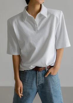 The Frankie Shop Rane Padded Shoulder Polo White Hot