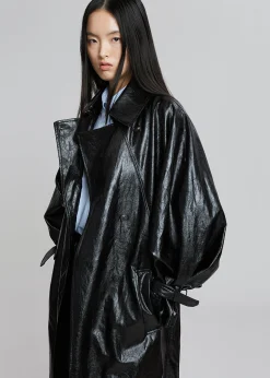 The Frankie Shop Reed Faux Leather Trench Coat Black
