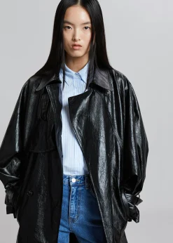 The Frankie Shop Reed Faux Leather Trench Coat Black