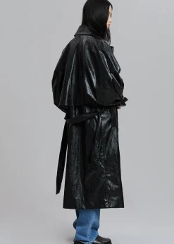 The Frankie Shop Reed Faux Leather Trench Coat Black