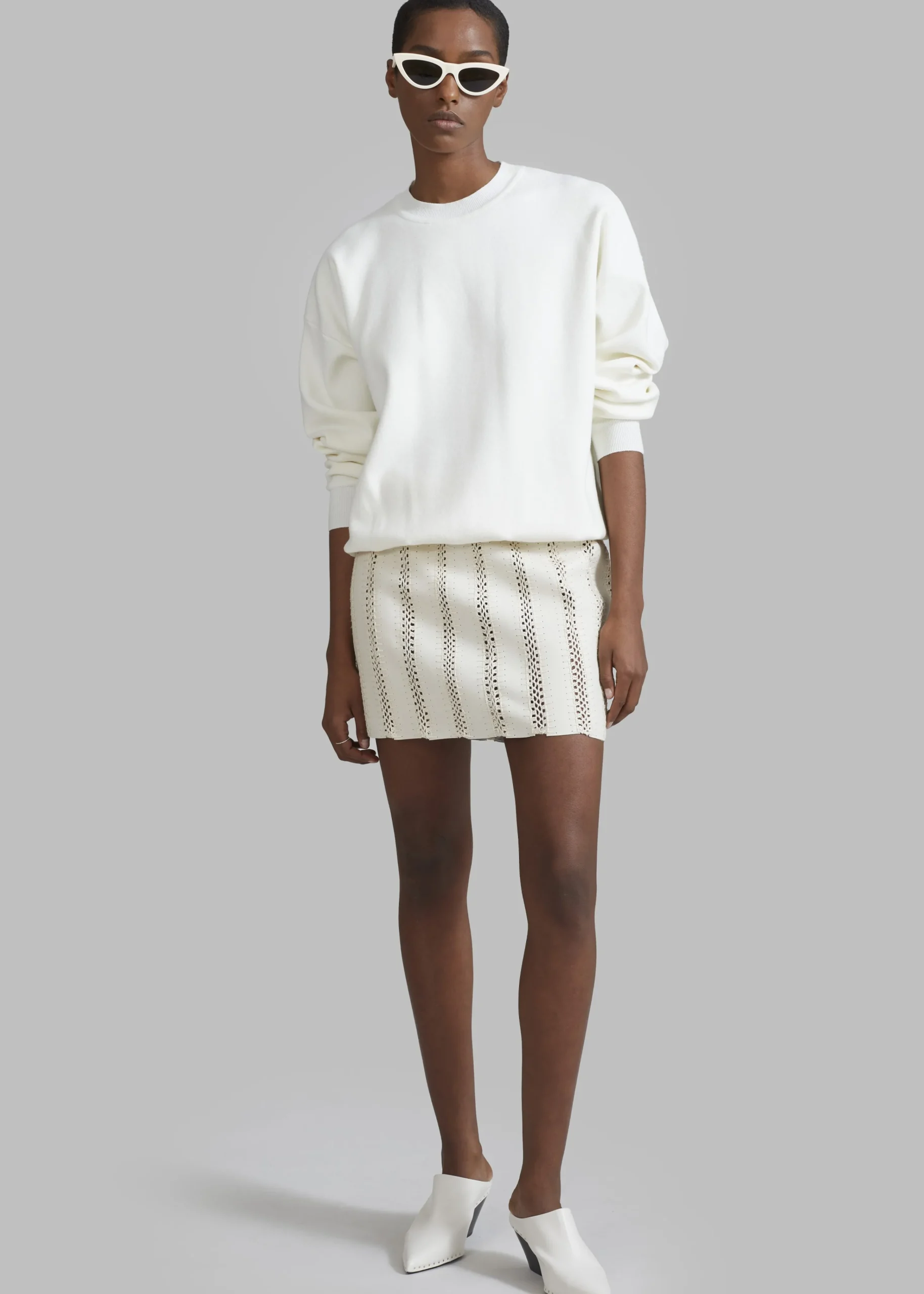 The Frankie Shop Remain Leather Crochet Mini Skirt Egret Online