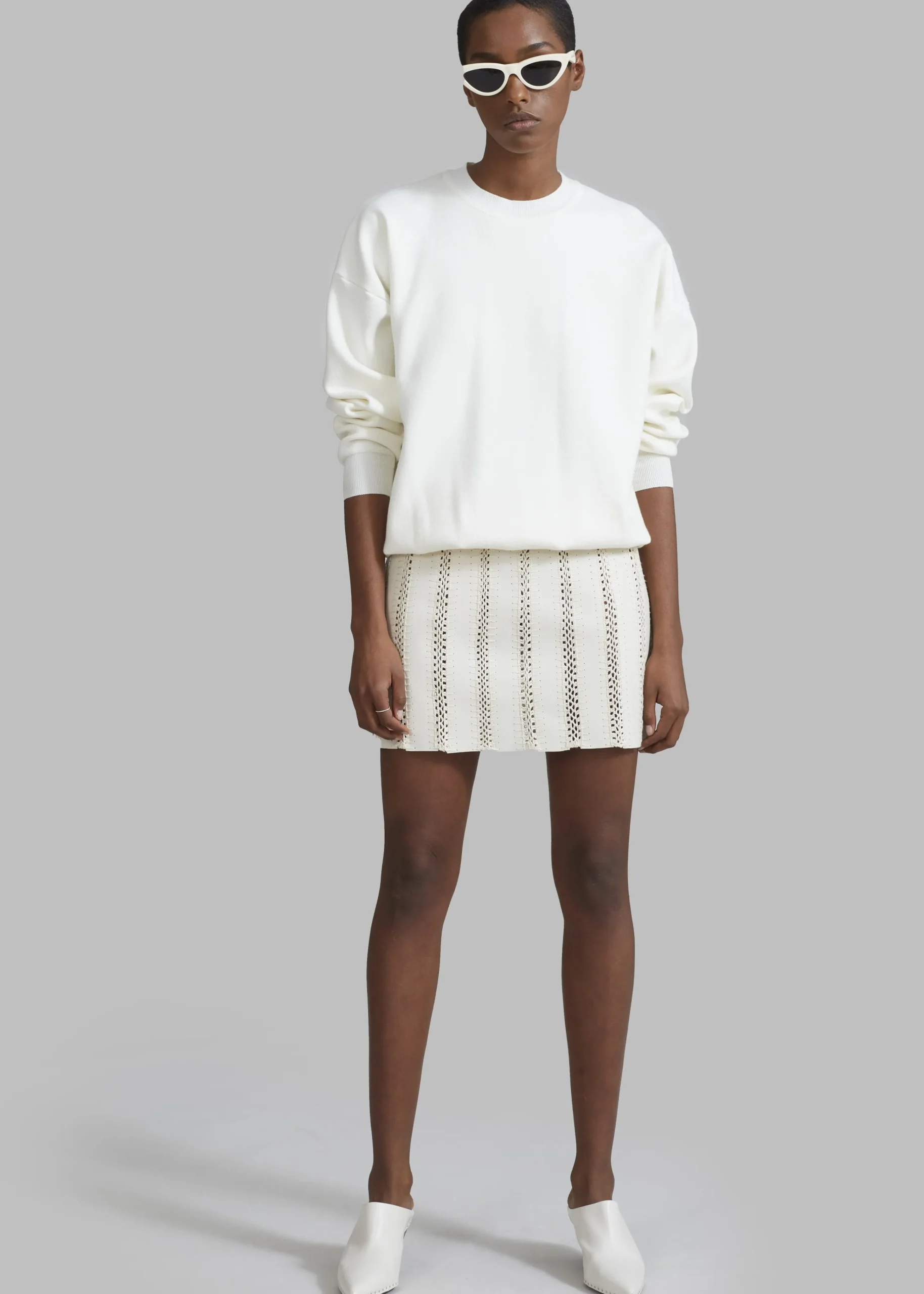 The Frankie Shop Remain Leather Crochet Mini Skirt Egret Online