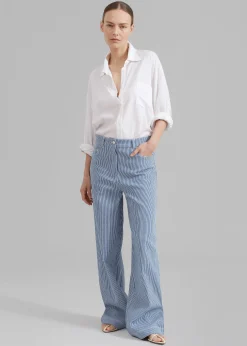 The Frankie Shop Remain Striped Canvas Wide Pants Bright White Comb. Hot