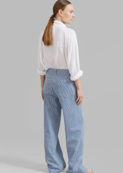 The Frankie Shop Remain Striped Canvas Wide Pants Bright White Comb. Hot
