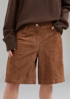 The Frankie Shop Remain Suede Bermuda Slit Shorts Emperador