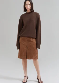 The Frankie Shop Remain Suede Bermuda Slit Shorts Emperador