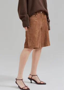 The Frankie Shop Remain Suede Bermuda Slit Shorts Emperador