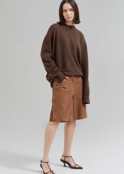 The Frankie Shop Remain Suede Bermuda Slit Shorts Emperador